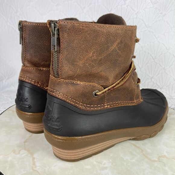 Sperry Duck Boots Womens Size 7 Black Brown Leather Outdoor Rubber Rain Booties - Picture 12 of 15